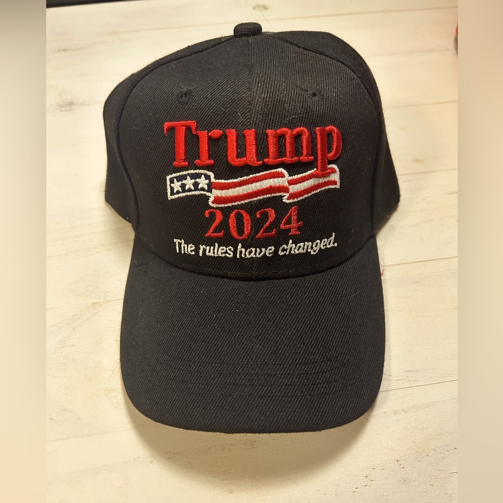 Trump Hat 2024 Black with red & white embroidered - The rules have changed.